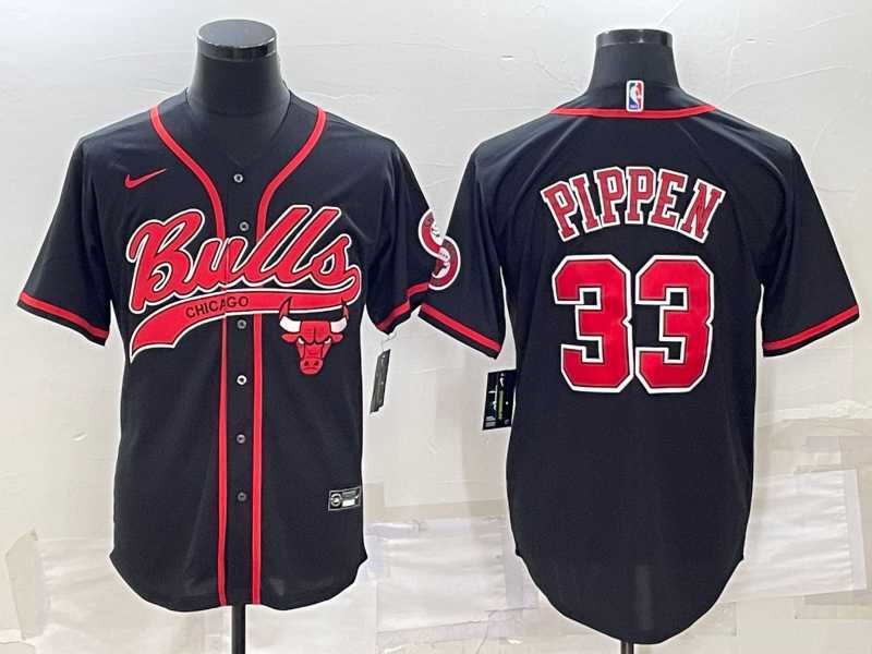 Mens Chicago Bulls #33 Scottie Pippen Black With Patch Cool Base Stitched Baseball Jersey->chicago bulls->NBA Jersey